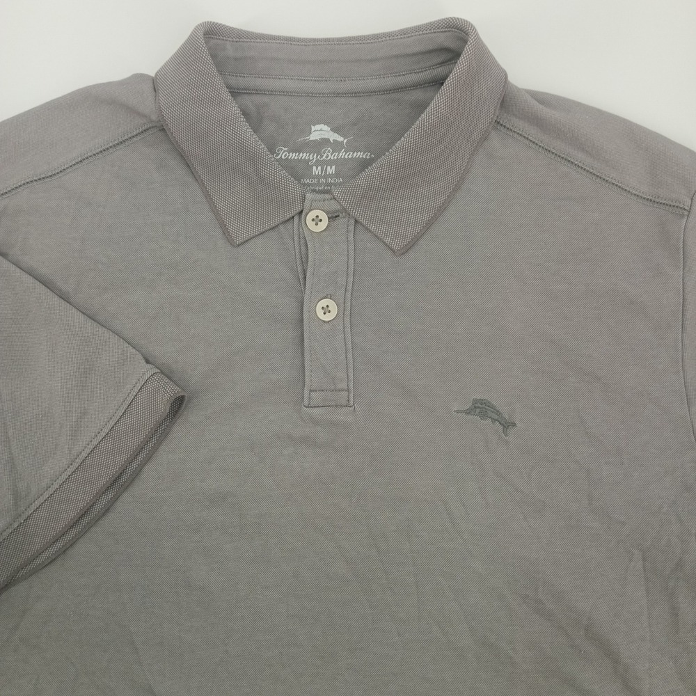 Tommy Bahama Mens Gray‎ Short Sleeve Pique Polo Shirt Medium Classic Fit